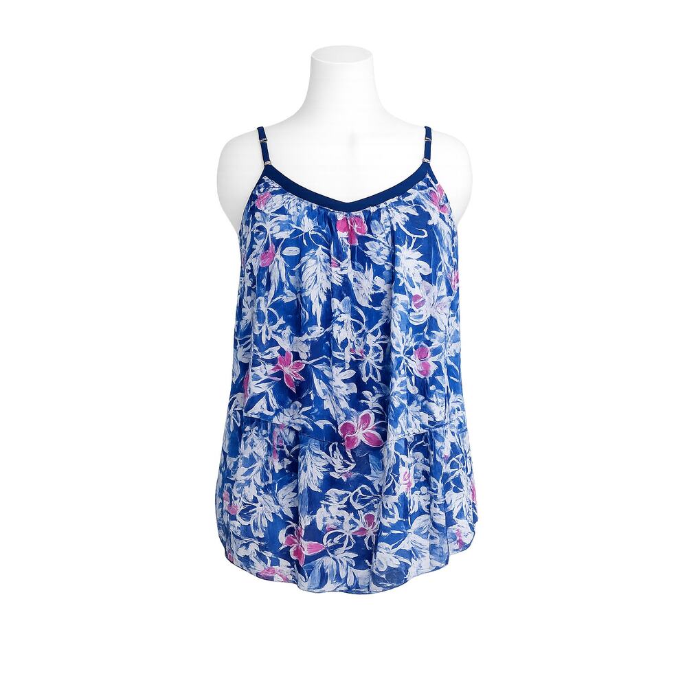 Lane Bryant Blue Floral Layered Chiffon Tank - Size 26/28